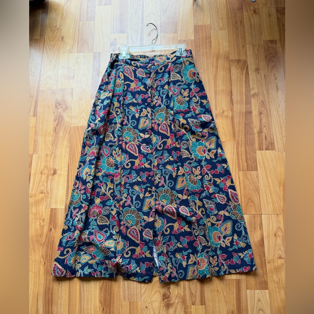 VINTAGE Multicolor Floral Button Down Midi Skirt